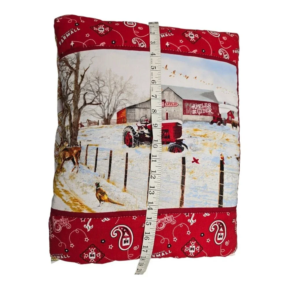 Quillow Red Barn Tractor 2 in 1 Quilted Travel Pillow Fold Out Throw Blanket